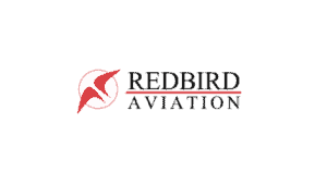 Redbird aviation logo on a green background.